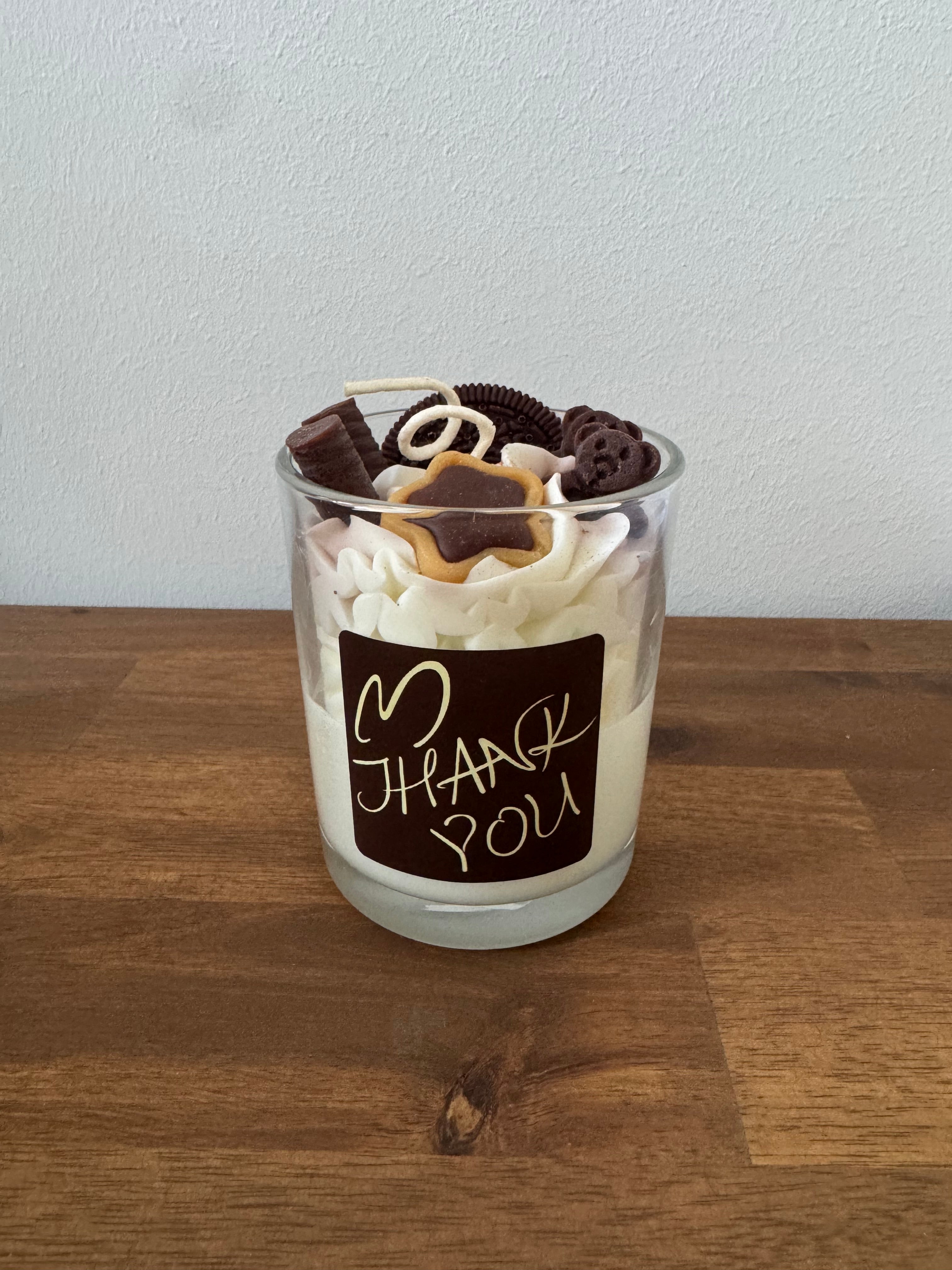 Duftkerze "Thank You" – Schokolade & Keks-Deko