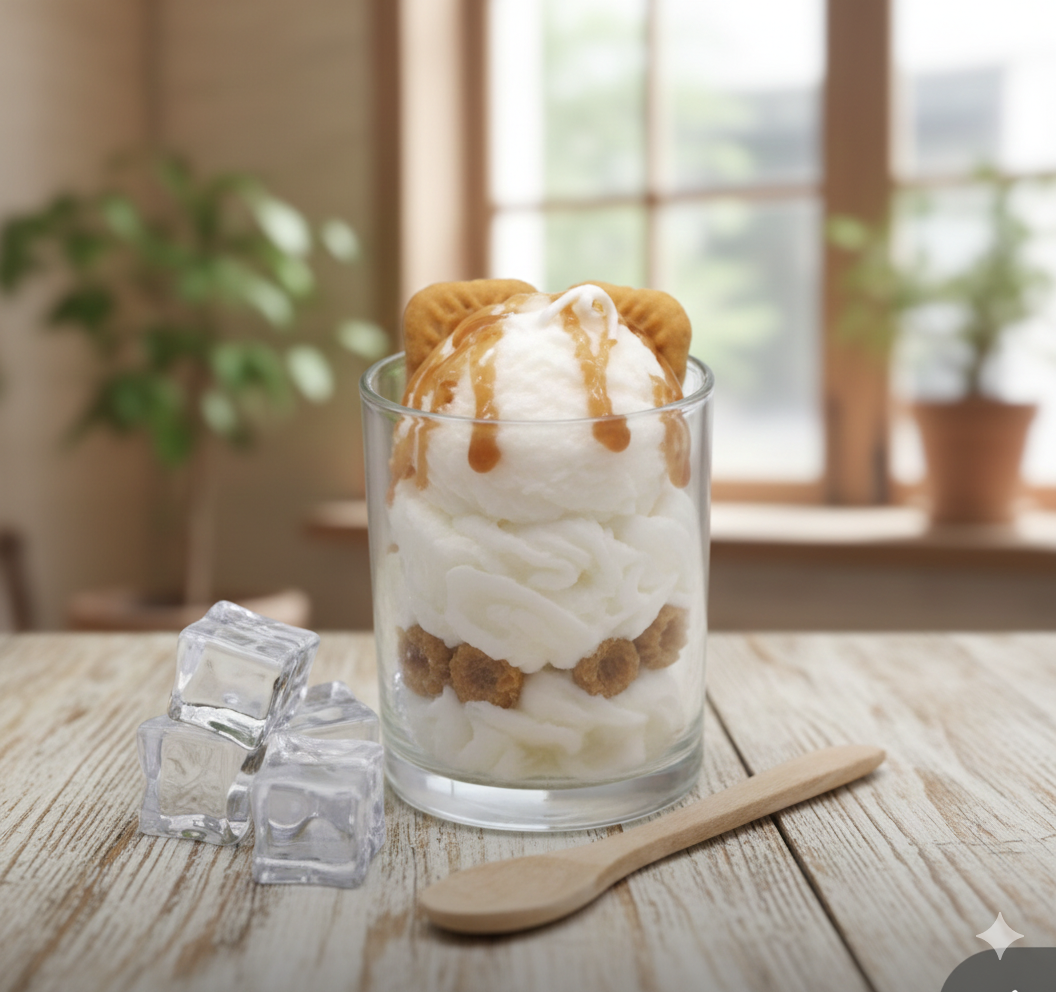 Duftkerze "Karamell-Keks-Traum" – Vanille, Karamell & Lotuskeks-Deko