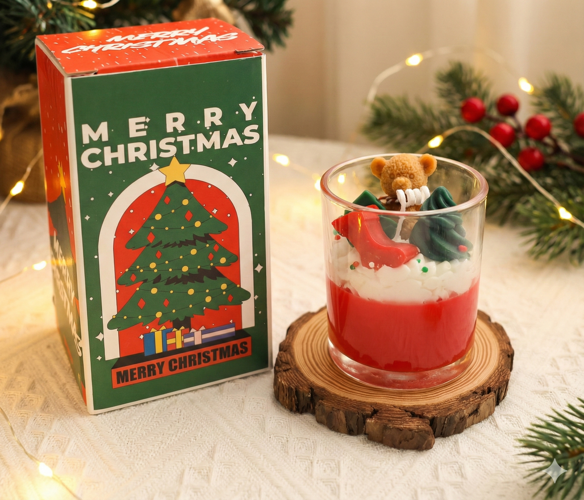 Weihnachtskerze "Teddy & Friends" – Dessertkerze im Glas