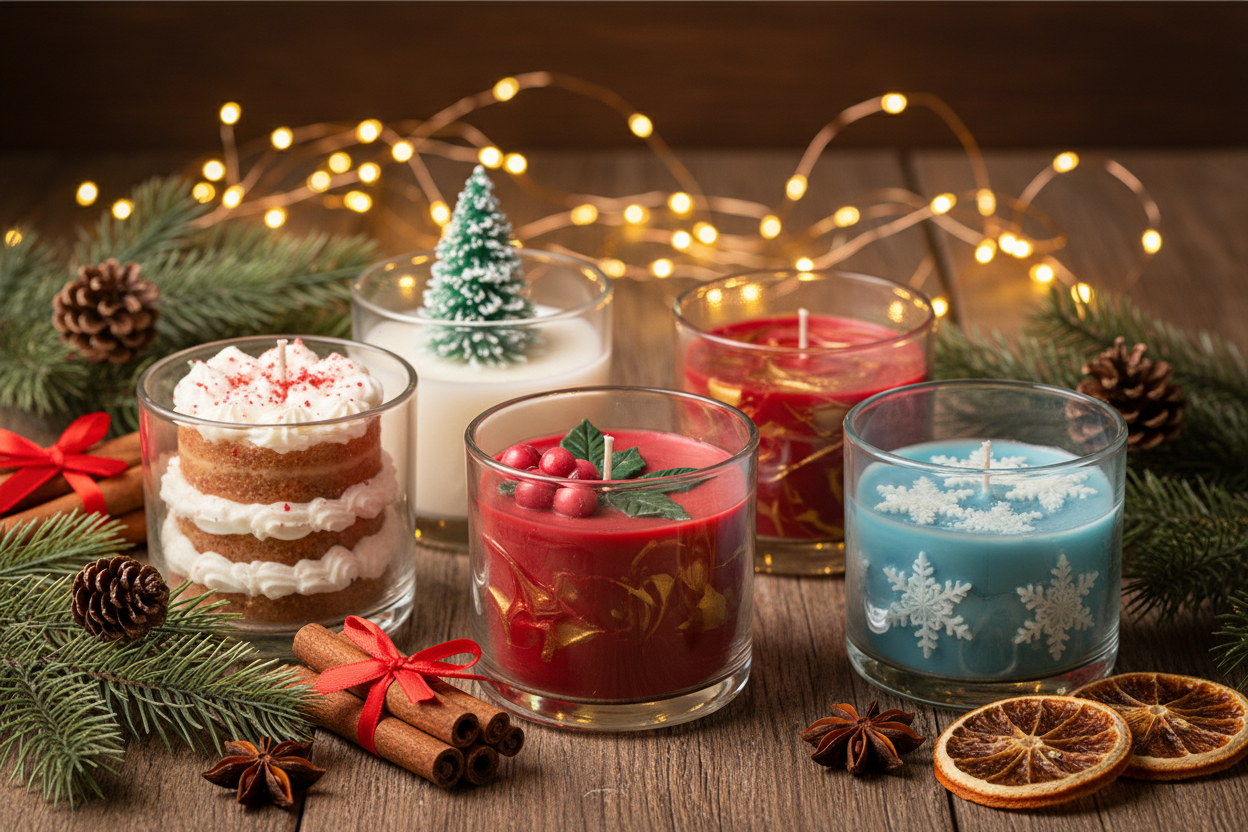 Sehr gut! Jetzt versuche, dass der Inhalt jeder kerze anders aussieht und der Hintergrund mehr weihnachtlich